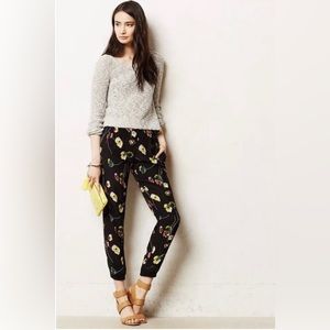 Elevenses Anthropologie Tapered Flora Silk Pull On Pants size 6P